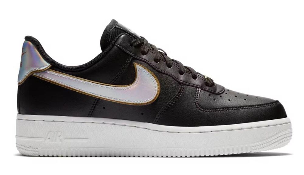 NIKE Air Force 1 Low 'Metallic Swoosh Black' Sneakers Size 9.5